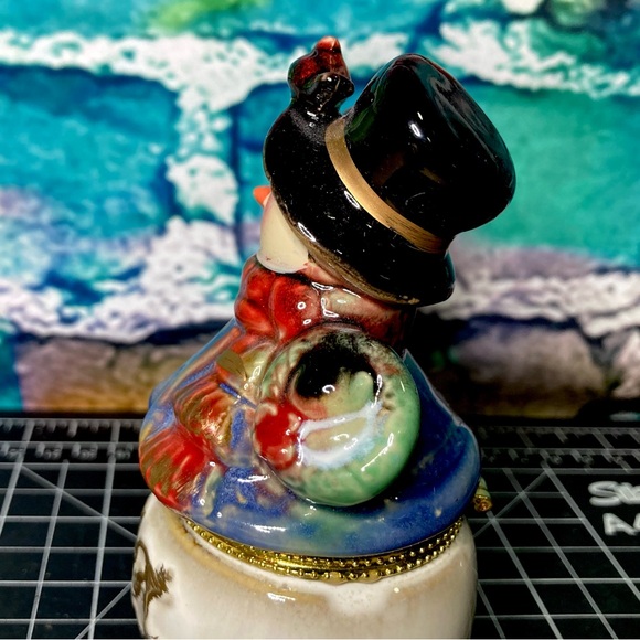 LARGE Vintage Snowman Limoges Style Hinged Trinket Box - Picture 10 of 11